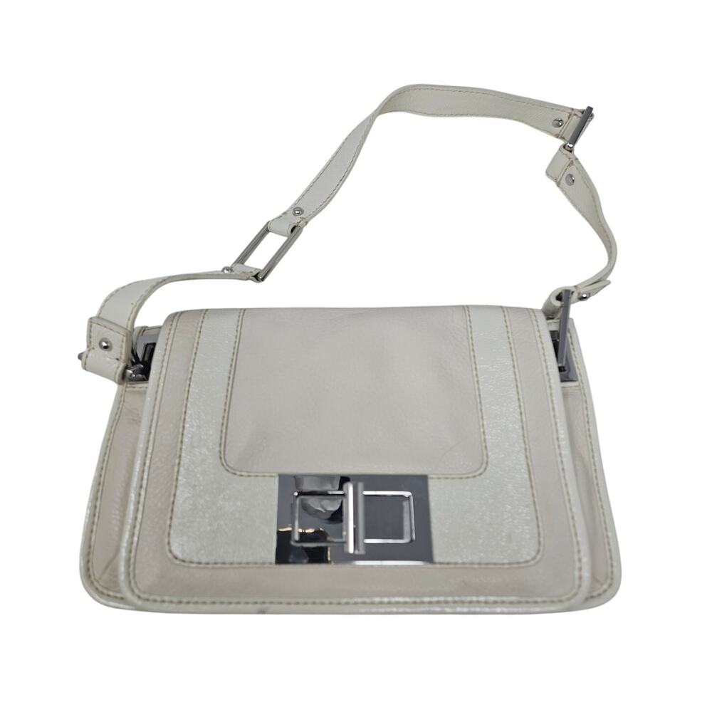 NEW Banana Republic White Leather Satchel Bag Silver Turnlock Minimalist